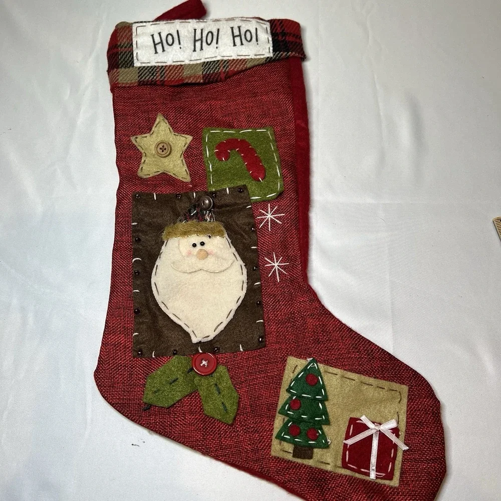 Hobby Lobby Christmas 2010 Stocking‎ Country Cottage Whimsical Santa Stitched
